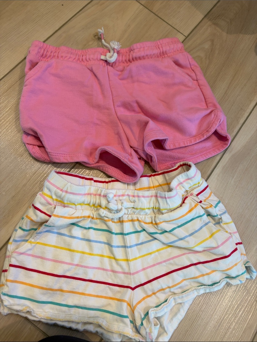 Old Navy Girls Pink Shorts & White Rainbow Stripe Shorts
